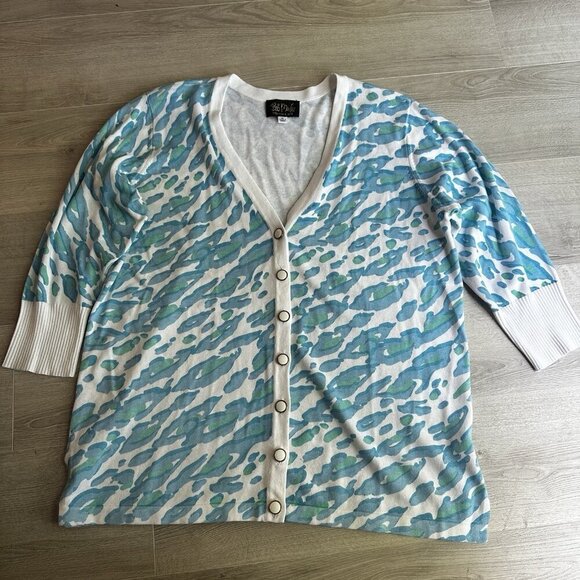 Bob‎ Mackie Cardigan Wearable Art Blue Artsy Wearable Art Boho Resortwear Sz XL - Picture 2 of 10